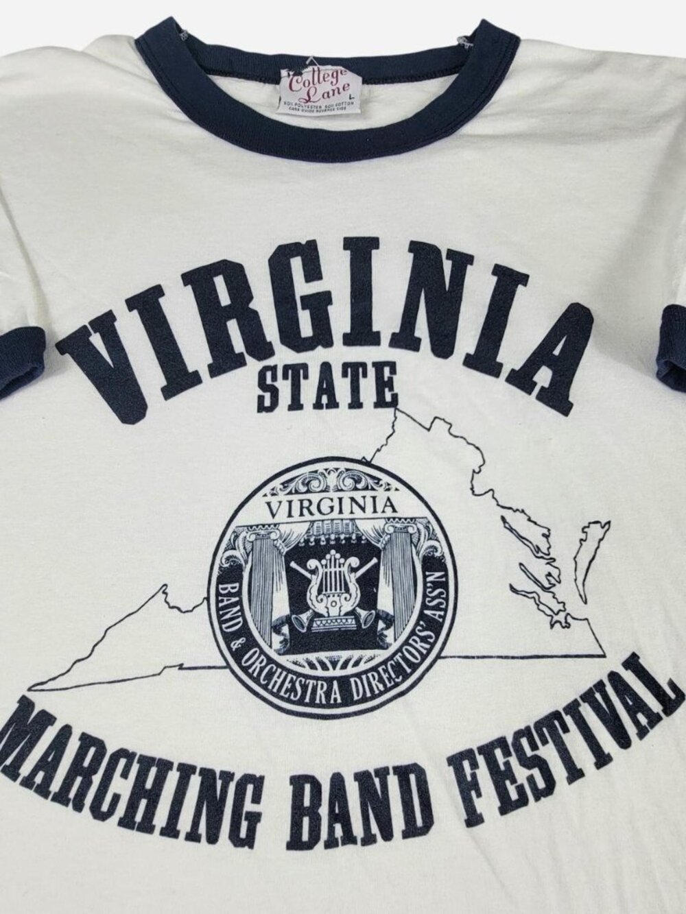 vintage Virginia State Marching Band Festival white and navy ringer tee large